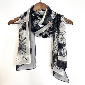 Brighton Silk Rectangle Black and White Floral Scarf 20 x‎ 65